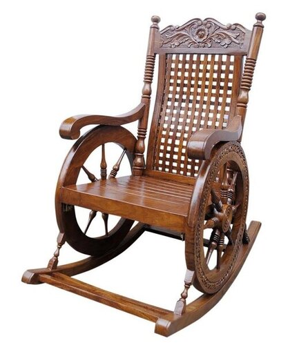 Chariot Wheel Teak Wood Rocking Chair - Assembly: No Assembly Required