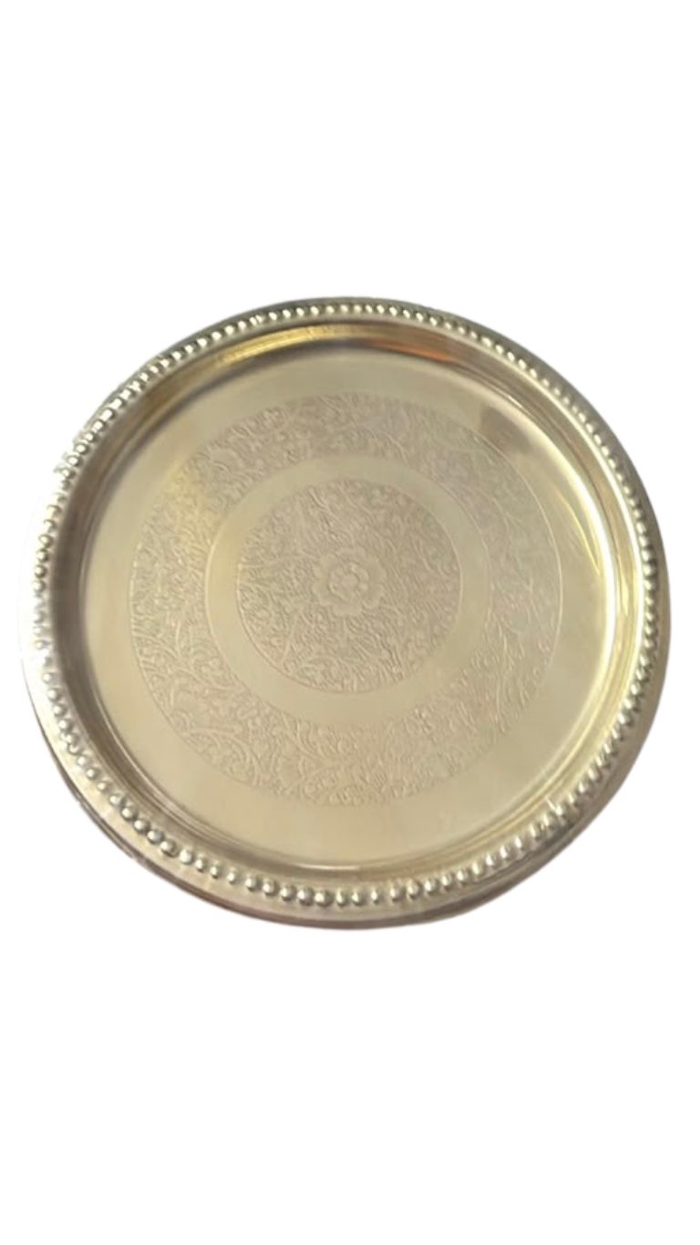 Floral Hand Hammered 8 Inch Plate Brass - Color: Golden