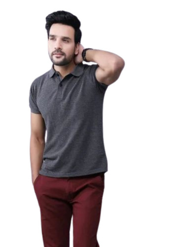 Men Cotton Grey Plain T Shirt