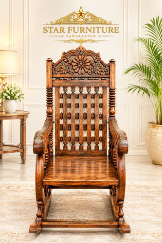 Mughal Anglo Teak Wood Rocking Chair - Assembly: No Assembly Required