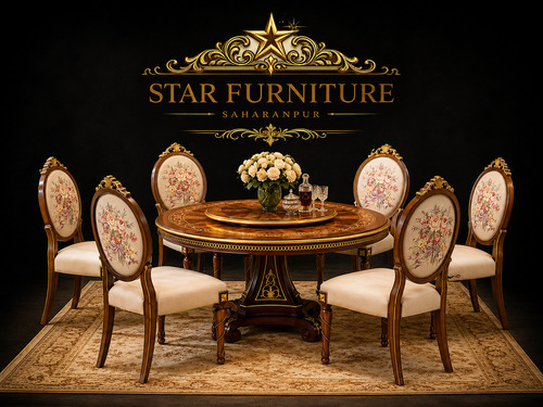 Six Seater Teak Wood Round Dining Table Set - Assembly: No Assembly Required