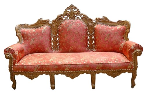3 Seater Reddish Pink Teak Wood Sofa