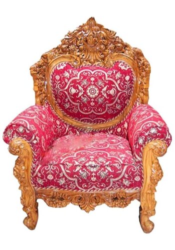 Crimson Red Teak Wood Maharaja Sofa Chair