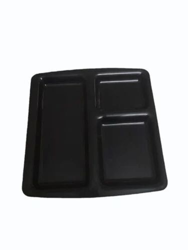 3 Compartment Black Plastic Plates