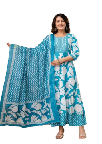 Deep Sky Blue Anarkali Kurti Dupatta Set