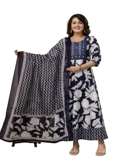 Navy Blue Anarkali Kurti Dupatta Set