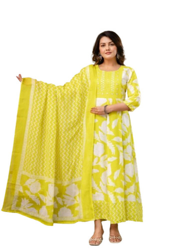 Yellow Anarkali Kurti Dupatta Set