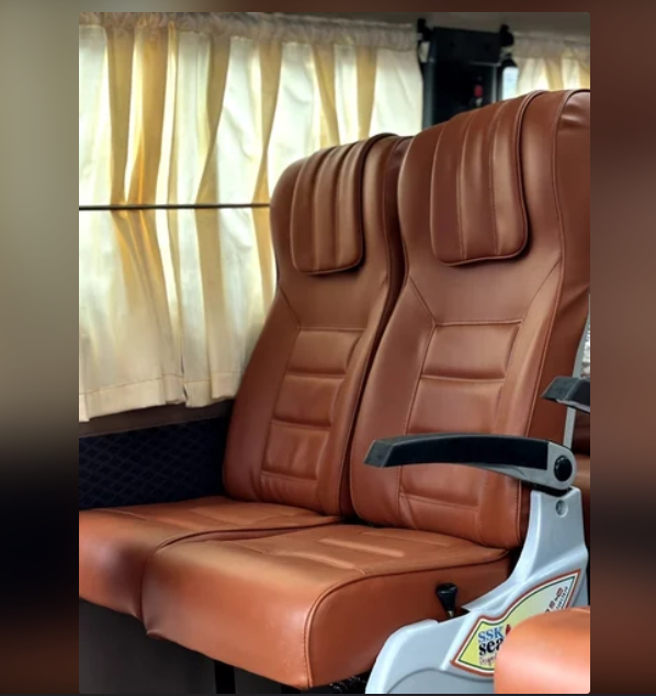 18 Inch Pushback Passenger Seats - PU Leather, Tan, Heavy-Duty Steel Frame | Lumbar Support, Reclining, Folding Armrests