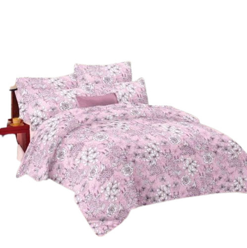 Baby Pink Cotton Floral Printed Bed Sheet
