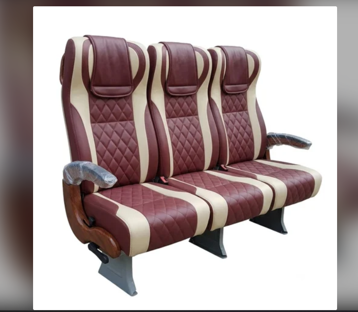 Mahindra Tourister Push Back Seat - PU Leather Brown, Steel Frame | Ergonomic Recline, Adjustable Headrest, Foldable Snack Tray