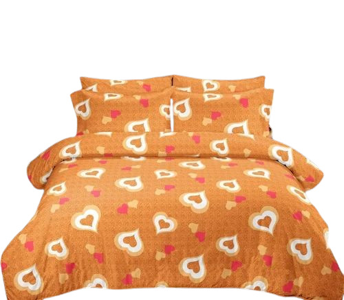 Orange Heart Printed Double Bedsheet