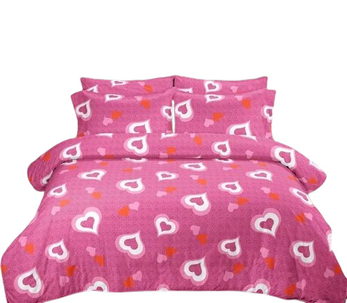 Pink Heart Printed Double Bedsheet