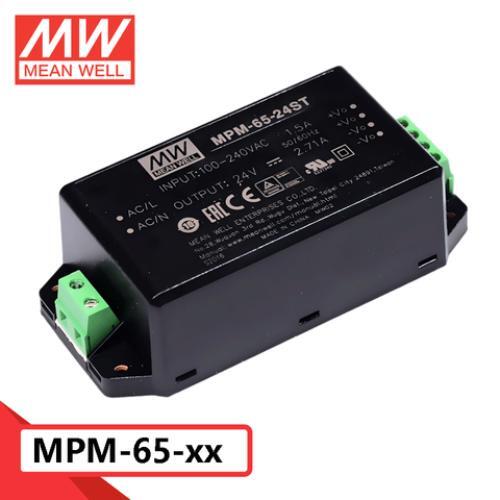 Mean Well MPM-65 65W 5V/12V/15V/24V/48V AC-DC Compact Medical Equipment Power Supply with PCB Mount Screw Terminal Connections