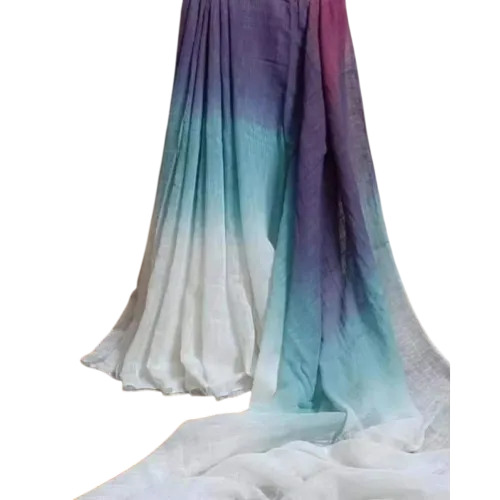 Plain Multicolor Border Linen Slub Cotton Saree