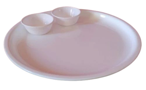 12.5 Inch Plastic Plate With 2 Bowls Set - Color: White