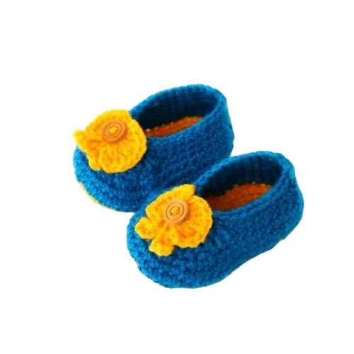 Blue Woolen Half Crochet Baby Booties