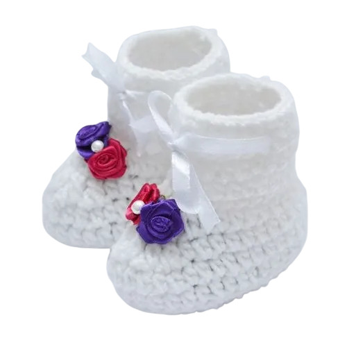 Designer Two Flower Crochet Baby Booties