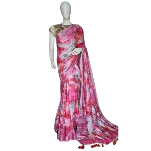 Unstitched Digital Printed Linen Saree Party Wear