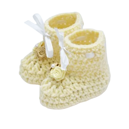 Yellow Two Flower Crochet Baby Booties