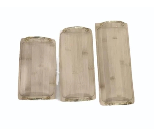 Bamboo Serving Tray Set With Gold Handles