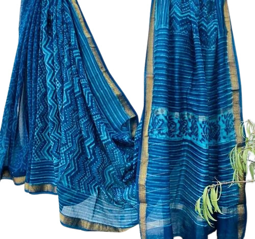 Blue Printed Maheshwari Silk Sarees - Design: Standard