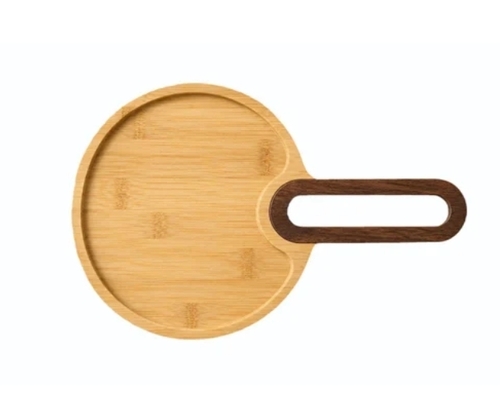 Round Bamboo Serving Tray Platter With Handle