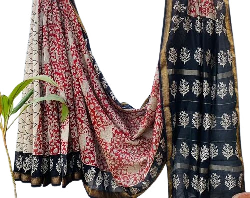 Traditional Hand Block Printed Maheshwari Silk Saree - Color: Multi Color