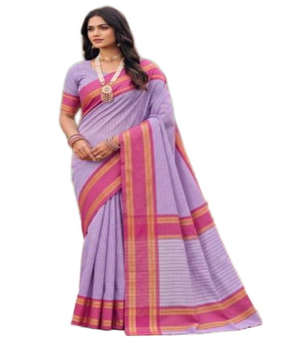 Check Purple Cotton Sarees