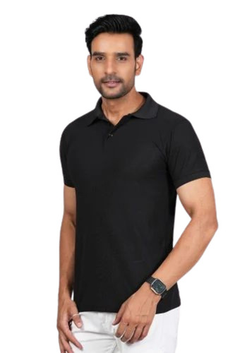 Men Black Color Collar T Shirt