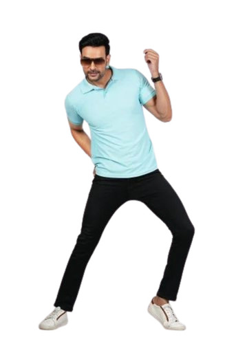 Men Light Blue Color Collar T Shirt