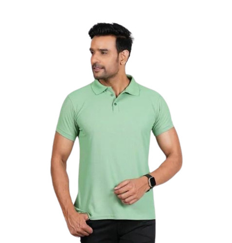 Men Light Green Color Collar T Shirt