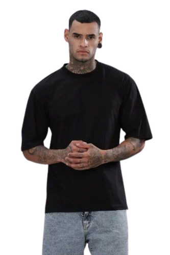 Men Round Neck Black T Shirt