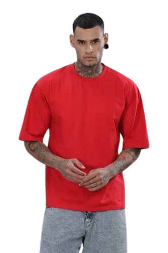 Men Round Neck Red T Shirt