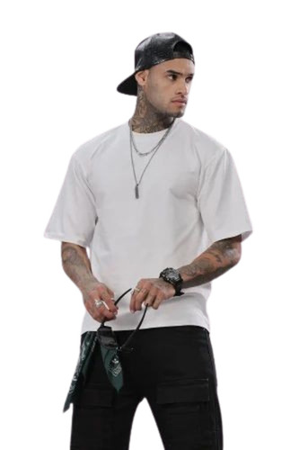 Men Round Neck White T Shirt