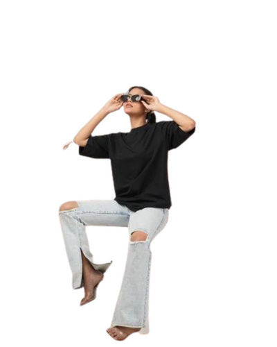 Women Black Color Plain T Shirt