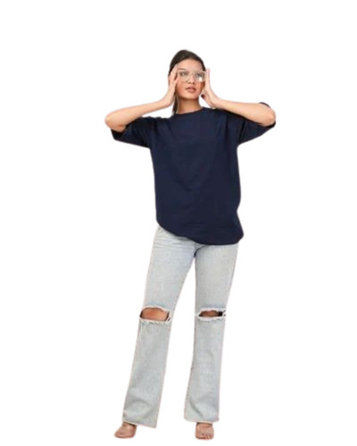 Women Navy Blue Color Plain T Shirt
