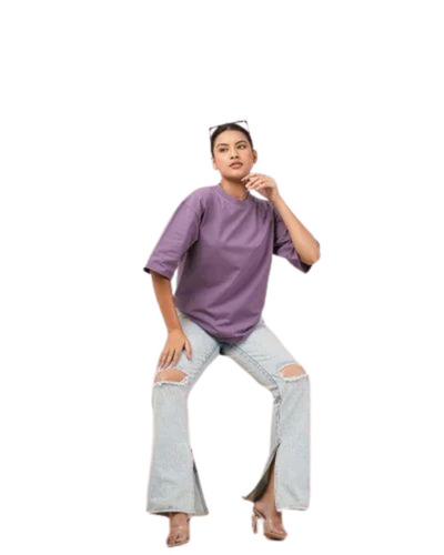 Women Purple Color Plain T Shirt