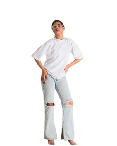 Women White Color Plain T Shirt