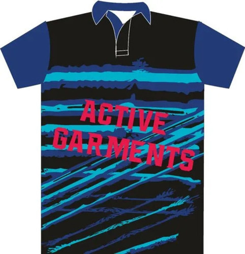 Blue And Black Polyester Men T-Shirt