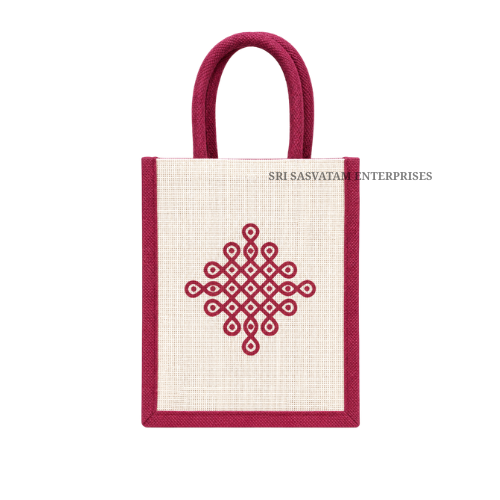 Customized Kolam Printed Jute Bag - Color: Customizable
