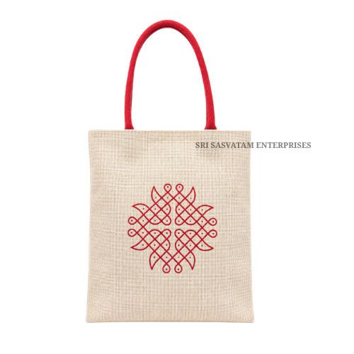 Kolam Printed Jute Bag - Color: Customizable