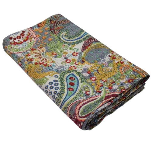 Ikat Kantha Quilt Indian Handmade Kantha Throw Quilted Kantha Bedding