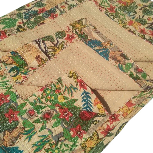 Indian Frida Kahlo Baho Kantha Quilt Throw Bedspread Bohemian King Kantha Blanket Quilt - Material: 100% Cotton