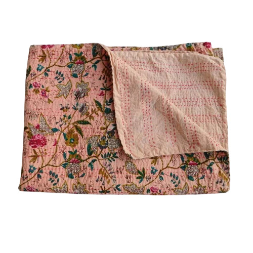 Kantha Quilt Hand Block Print Indian Kantha Quilt Cotton Bed Cover Bedspread Blanket