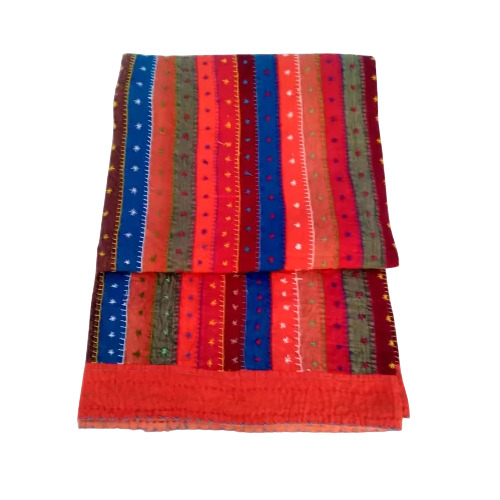 Multi Color Cotton Strip Kantha Bedsheet
