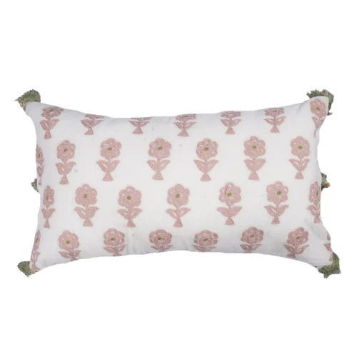 Decorative White Embroidered Cushion Cover Pillow Case 14x22 Inch With Tassels