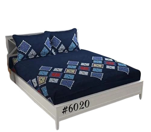 Navy Blue Printed Cotton Bed Sheet Set