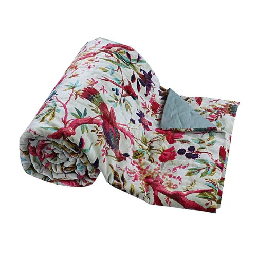 Birds Of Paradise Cotton Velvet Quilt - White