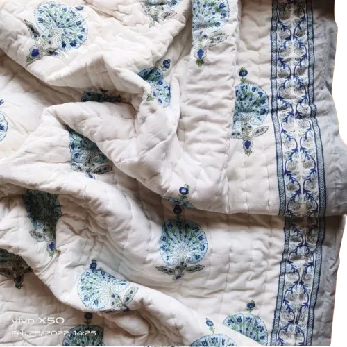 Blue Printed Kantha Quilt