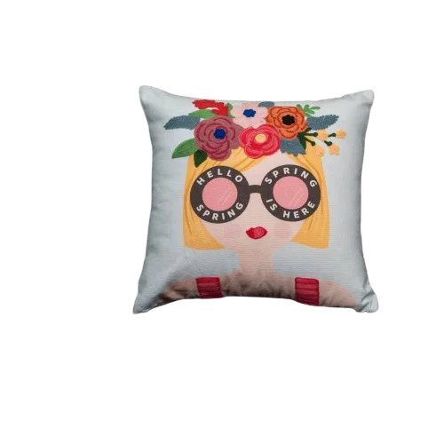 Floral Hand Embroidery Cushion Cover